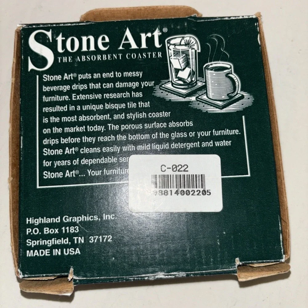 Birdhouse Coaster Set, Absorba Stone, Cork‎ backed Bisque Tile, Set Of 4, Box EC